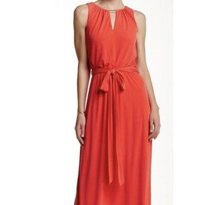 New Vince Camuto Sleeveless Slinky Belted Faux Wrap Maxi Dress Orange